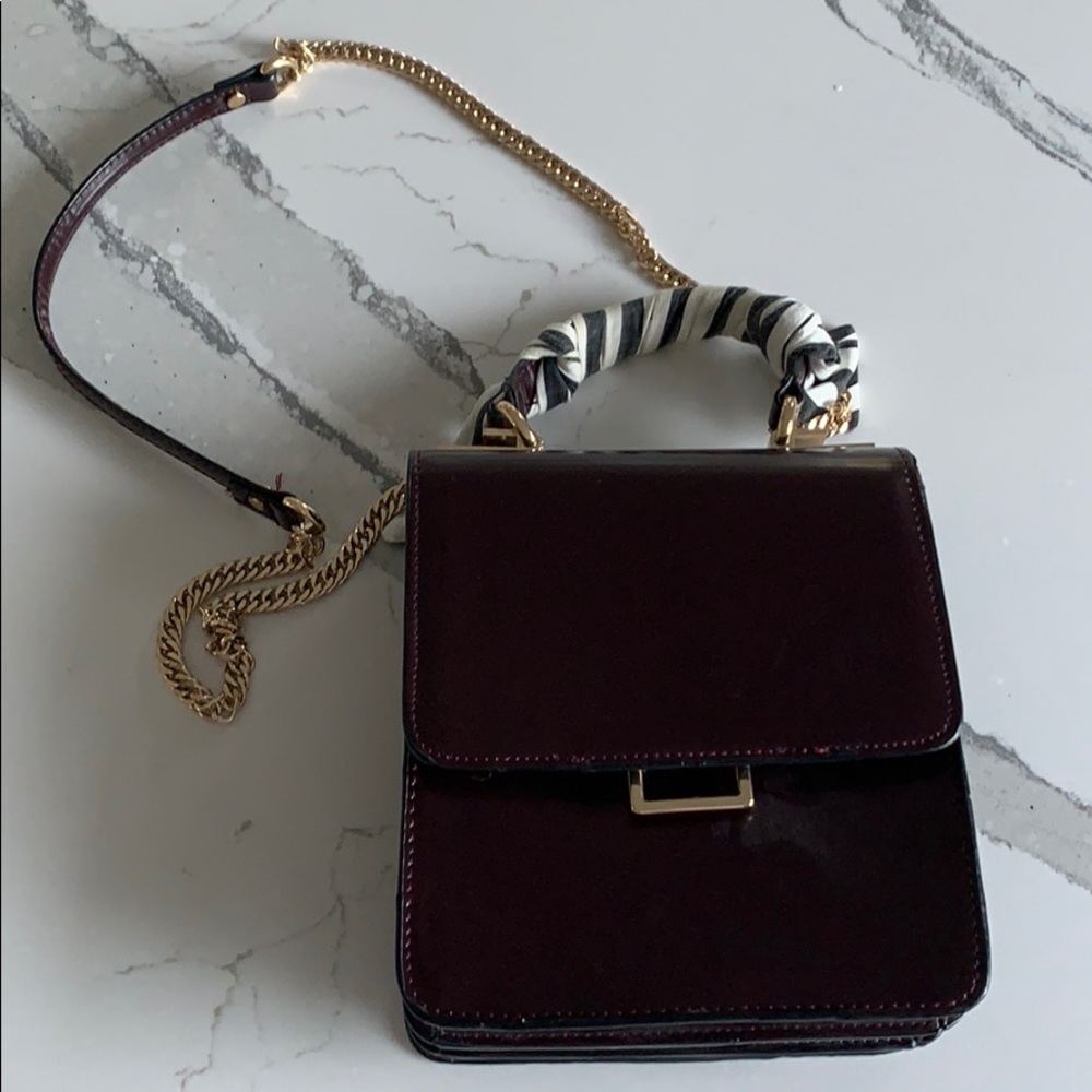 Zara chain link burgundy purse
